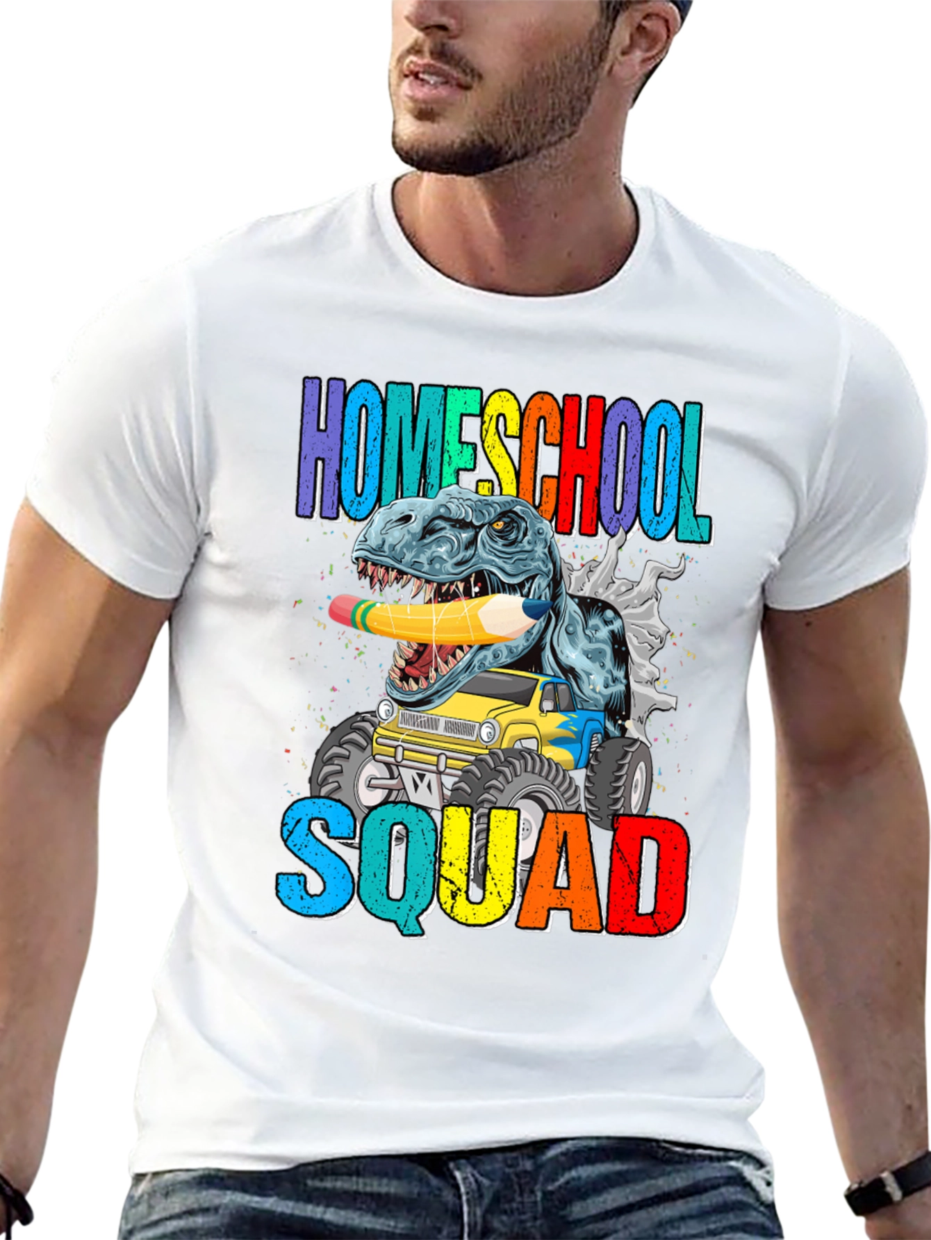 Black Homeschool Squad T-Shirt Dinosaur Monster Truck view 13