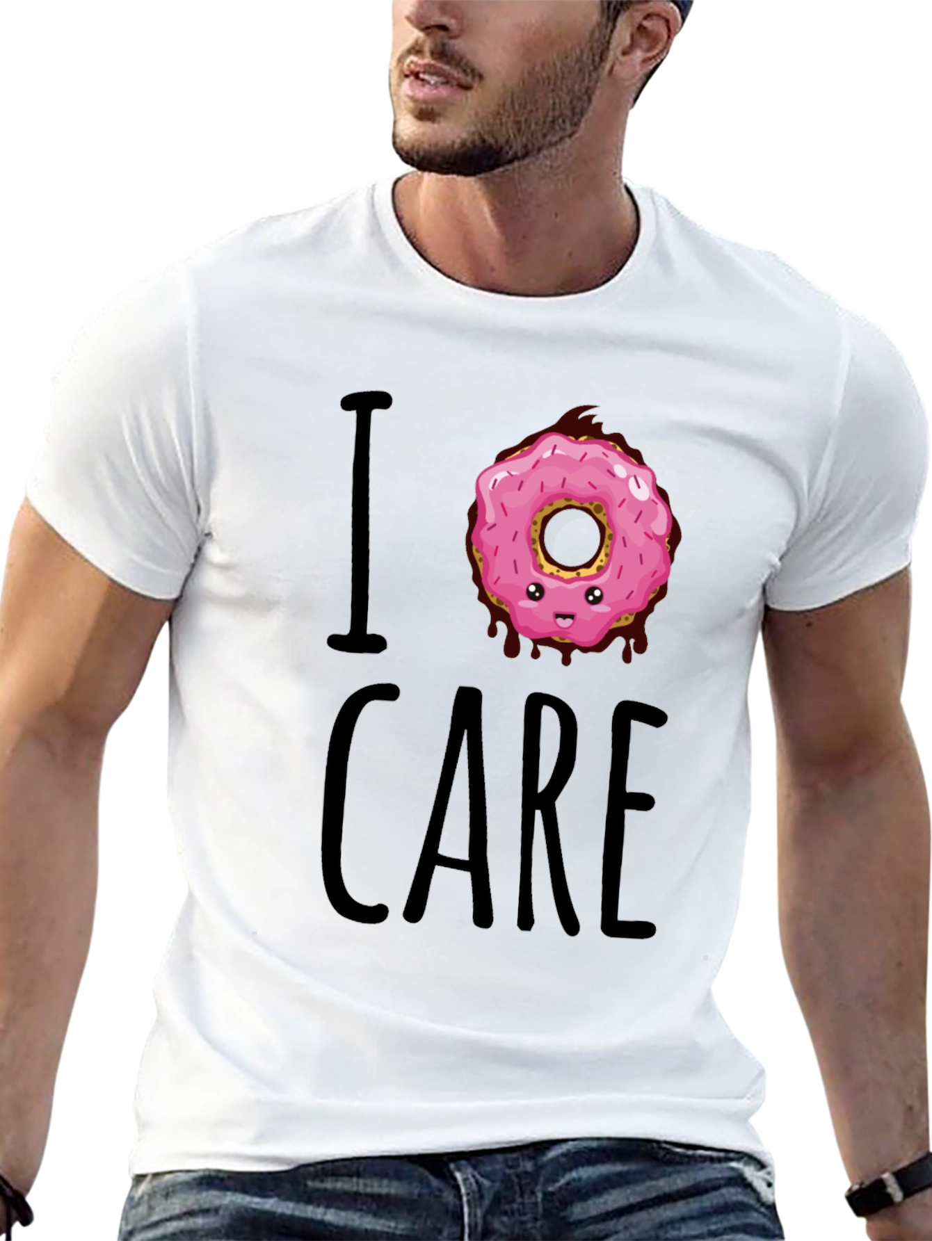 Black I Donut Care T-Shirt - Funny Graphic Tee view 13