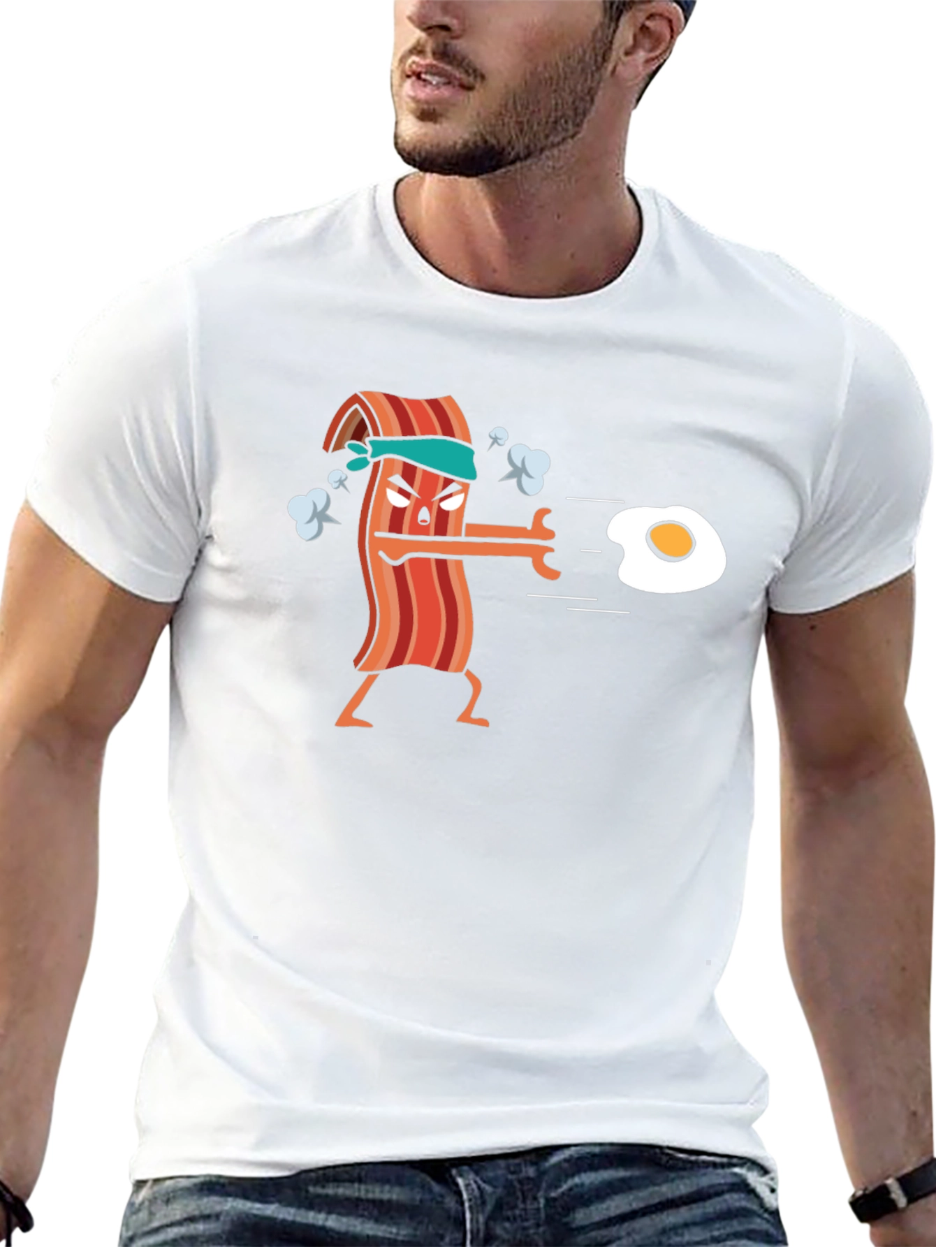 Black Bacon vs Egg Funny T-Shirt view 13