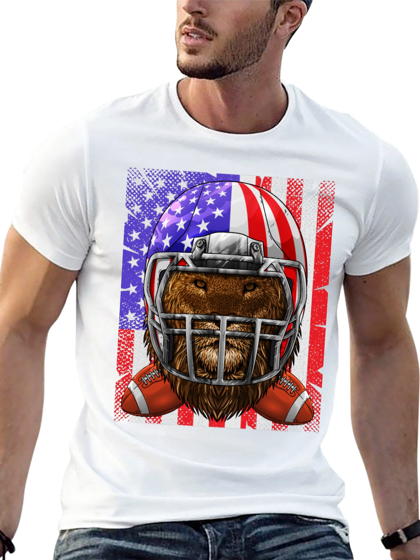 Black Football Bear USA Flag Graphic Tee view 13
