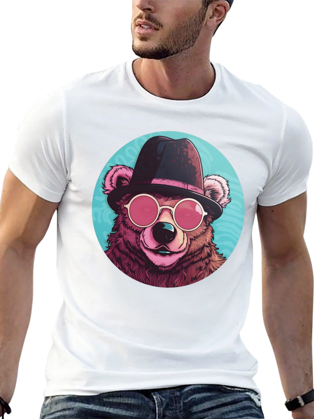 Black Cool Bear Graphic Tee - Stylish Animal Print T-Shirt view 13