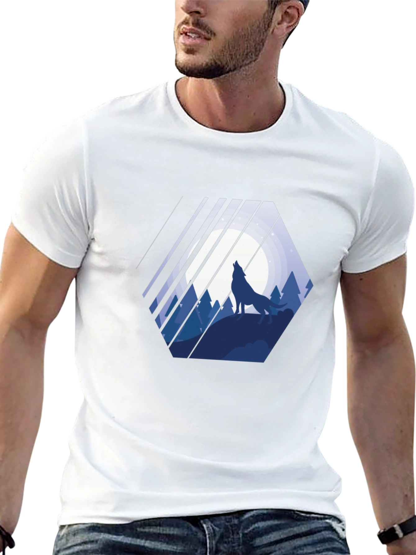 Black Wolf Howling at Moon Black Graphic Tee view 13