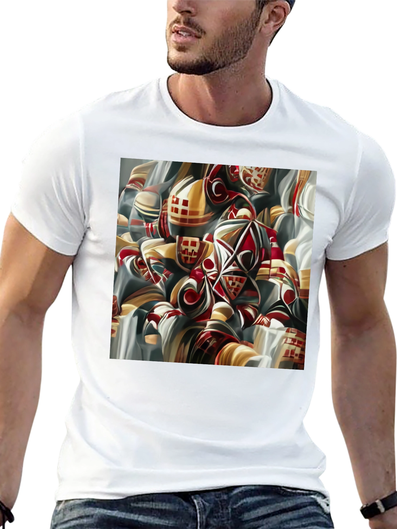 Black Abstract Geometric Print Black T-Shirt view 13