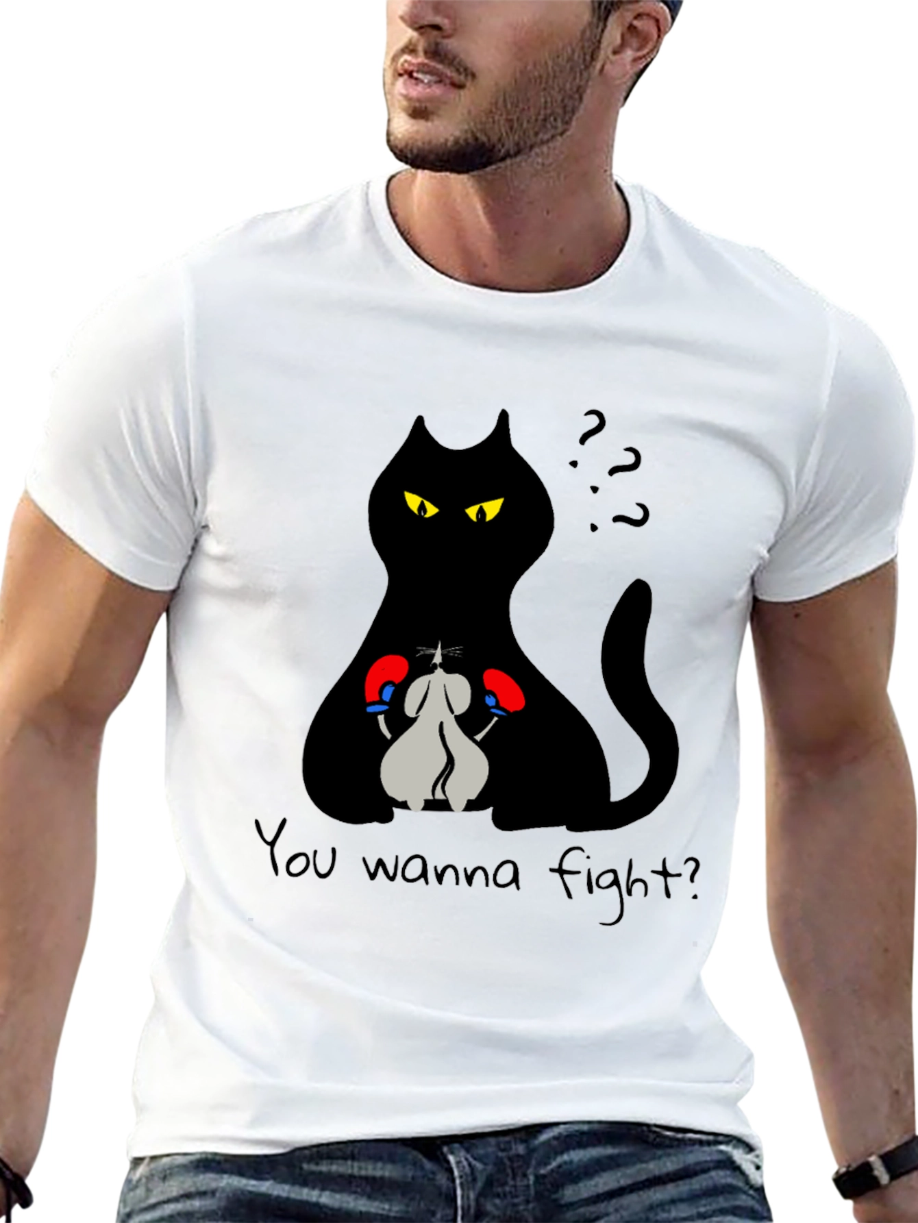Black Funny Cat Boxing Match T-Shirt - You Wanna Fight? view 13