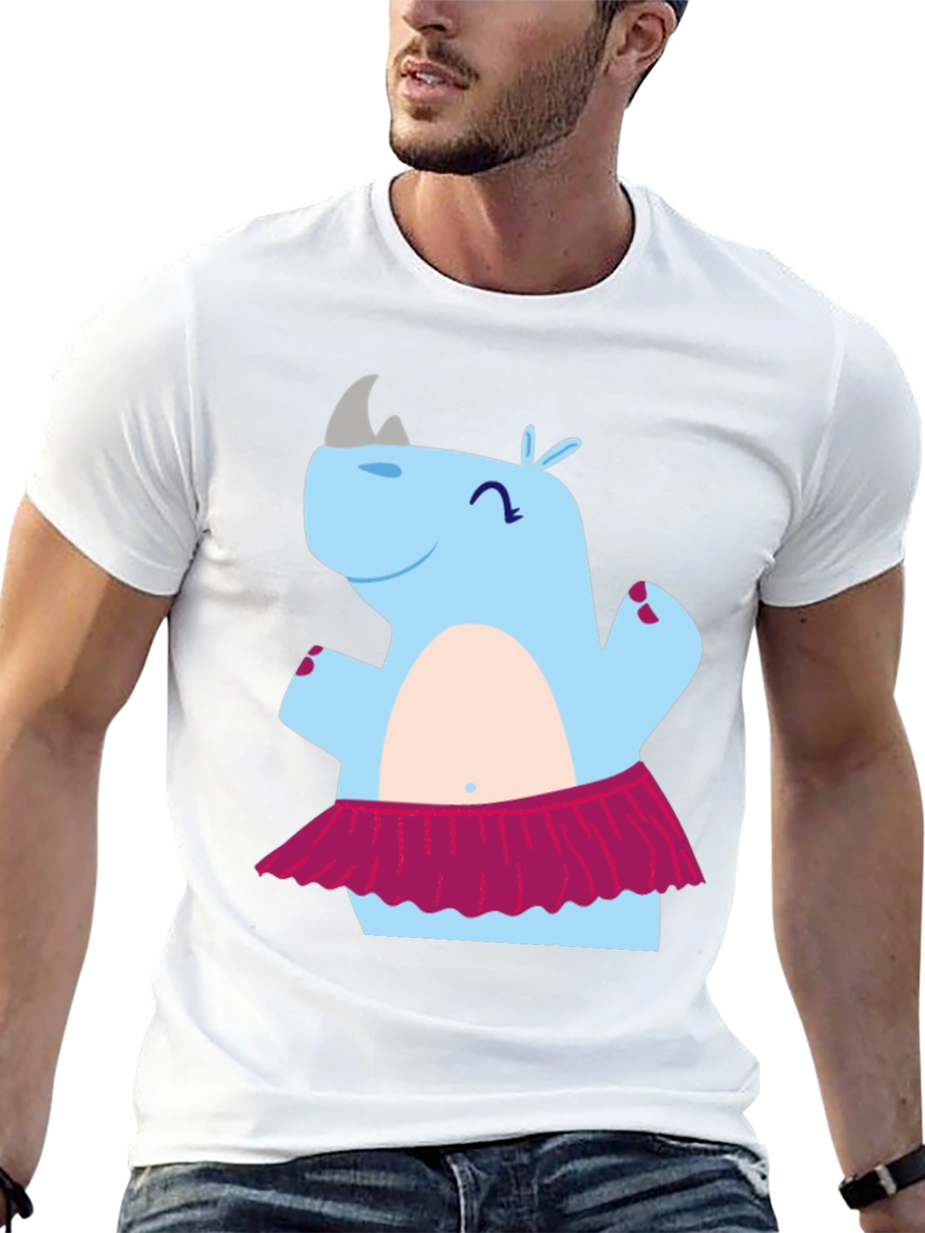 Black Dancing Rhino T-Shirt - Cute Cartoon Tee view 13