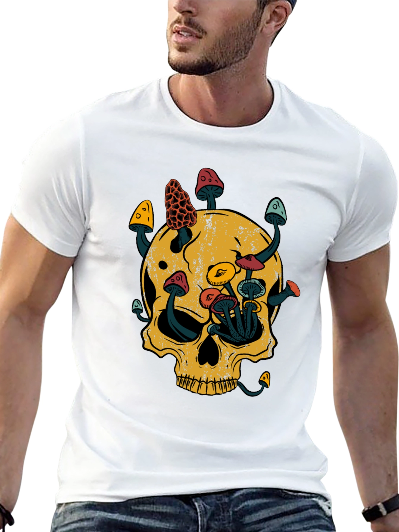 Black Skull & Mushroom Graphic Tee - Black view 13