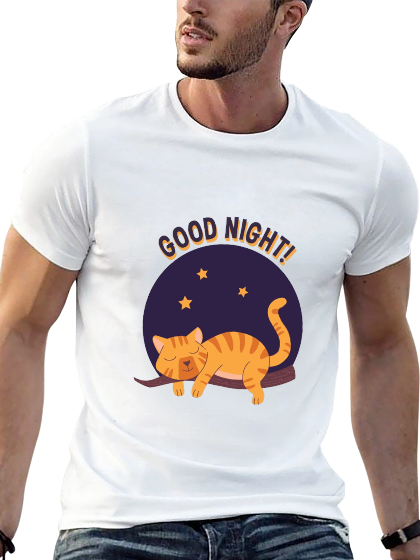 Black Good Night Cat Graphic T-Shirt - Black view 13