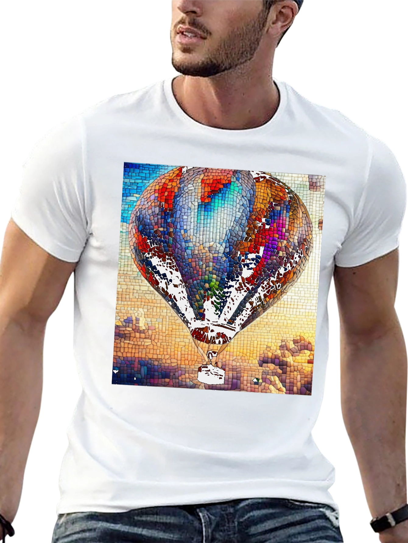 Black Mosaic Hot Air Balloon Black T-Shirt view 13
