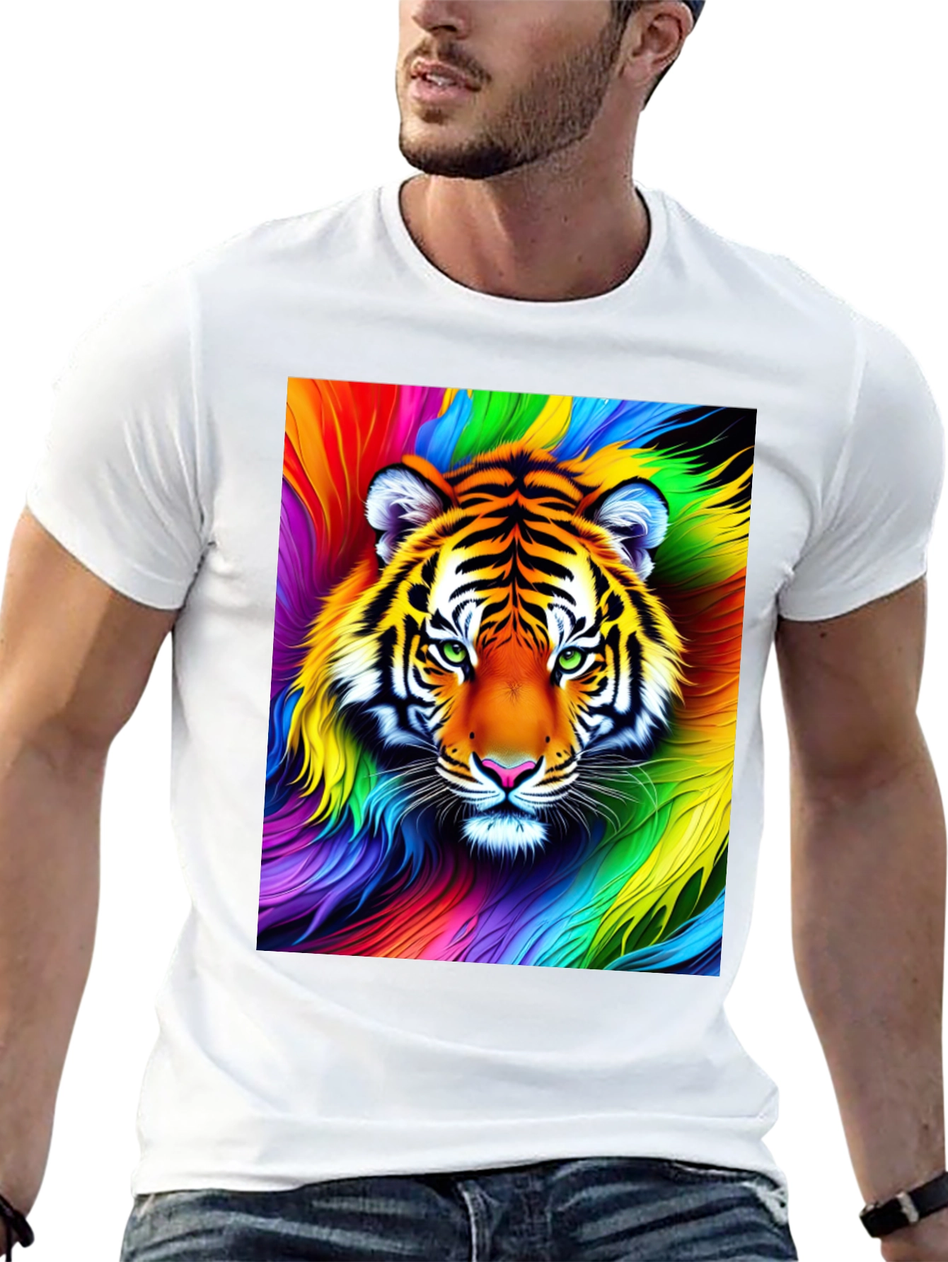 Black Rainbow Tiger Graphic Tee - Vibrant Unisex Shirt view 13