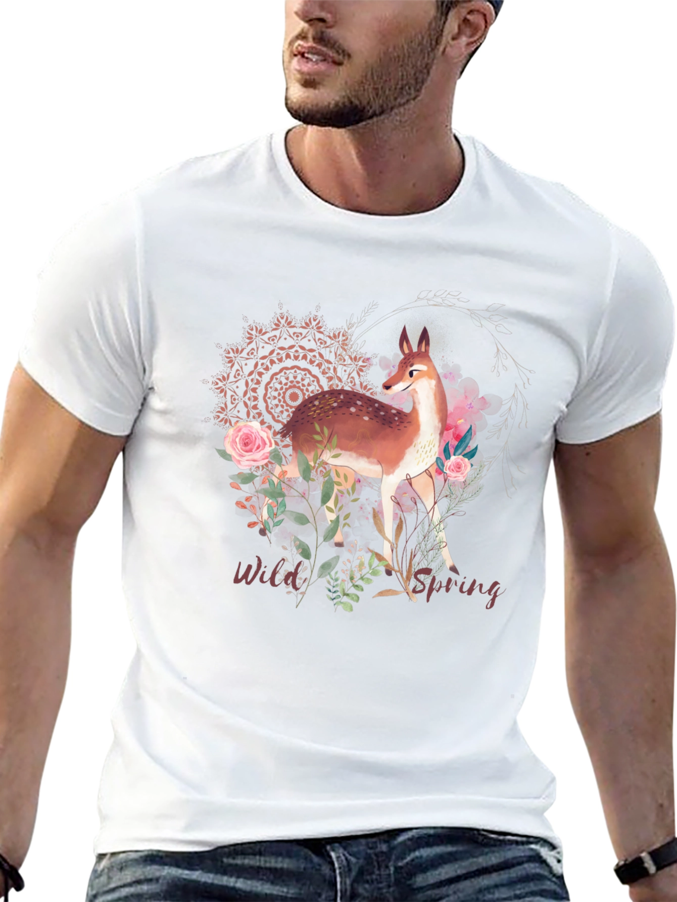 Black Wild Spring Deer Graphic T-Shirt view 13
