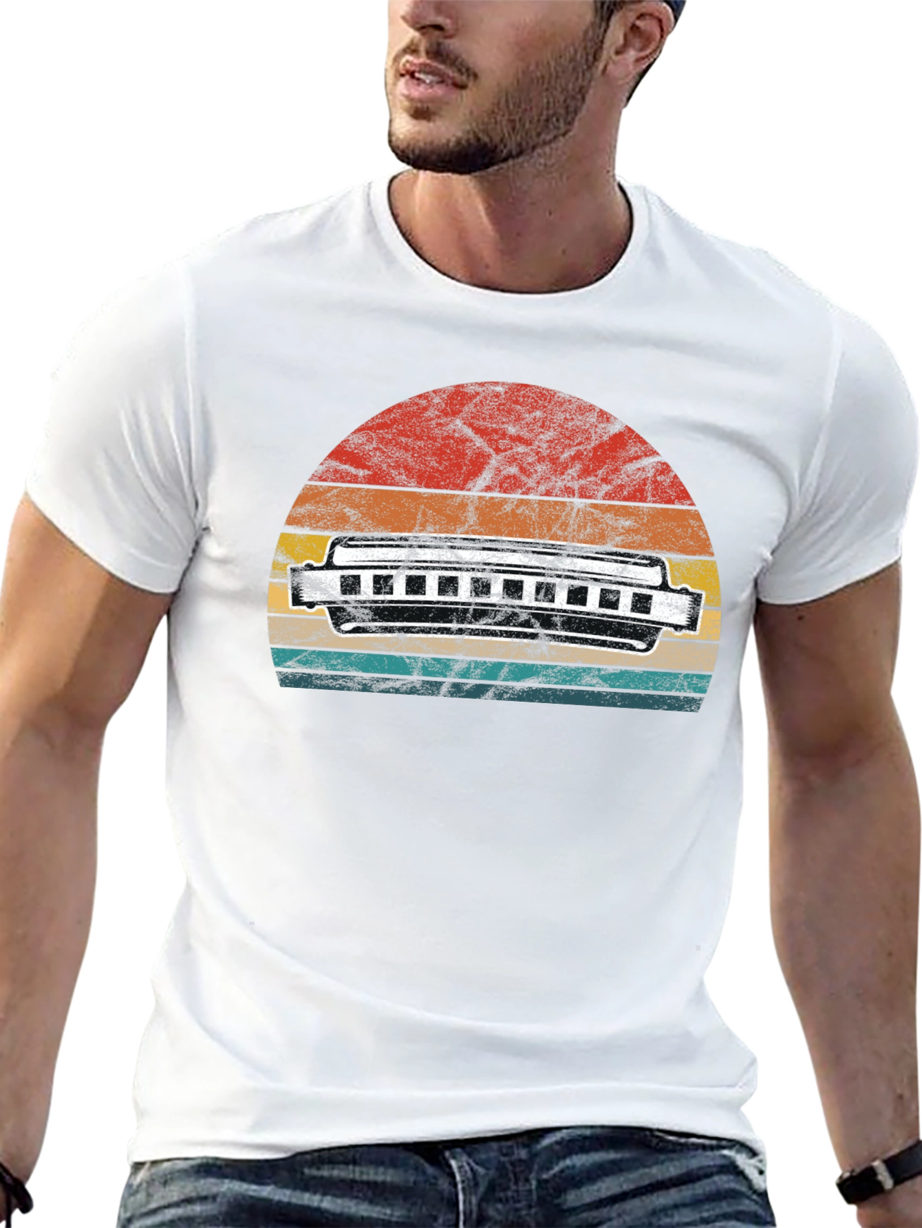 Black Vintage Harmonica Sunset T-Shirt view 13