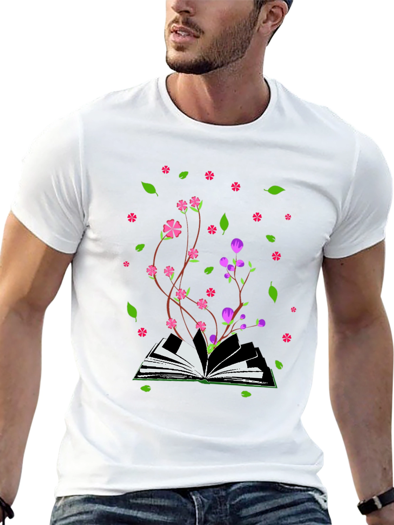 Black Blooming Book T-Shirt - Nature Inspired Design view 13