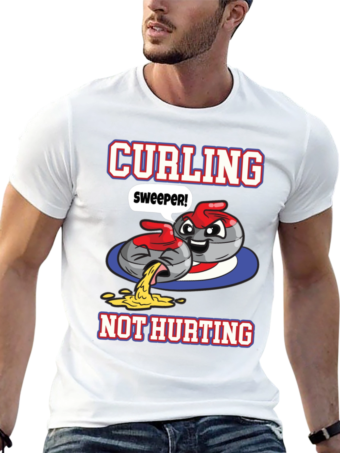 Black Funny Curling T-Shirt - Sweeper, Not Hurting! view 13