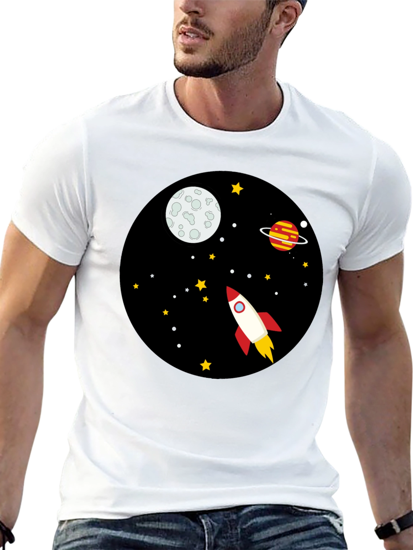 Black Space Rocket Graphic Tee - Unisex Black T-Shirt view 13
