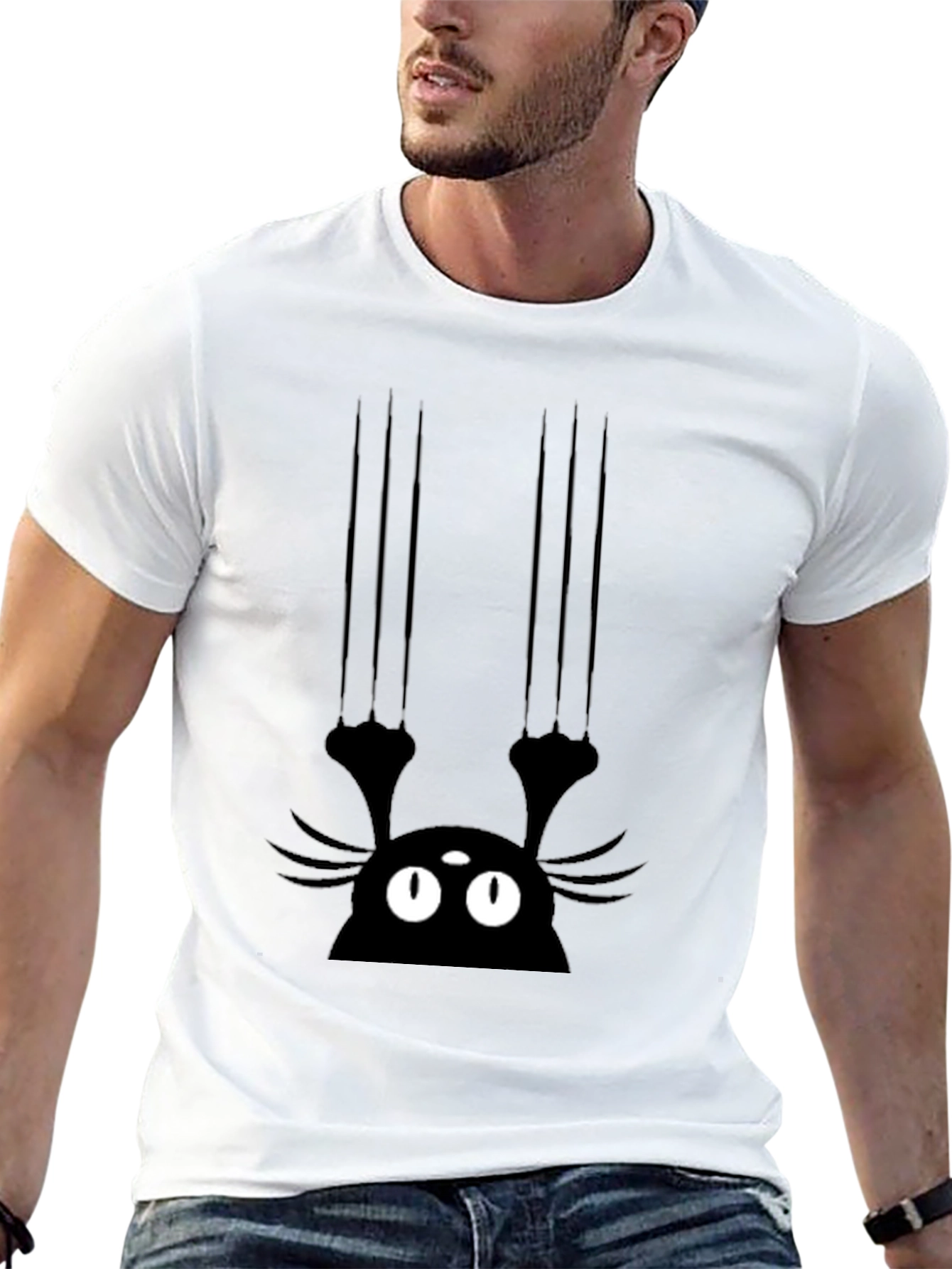 Black Black Cat Scratch T-Shirt - Men's Graphic Tee view 13