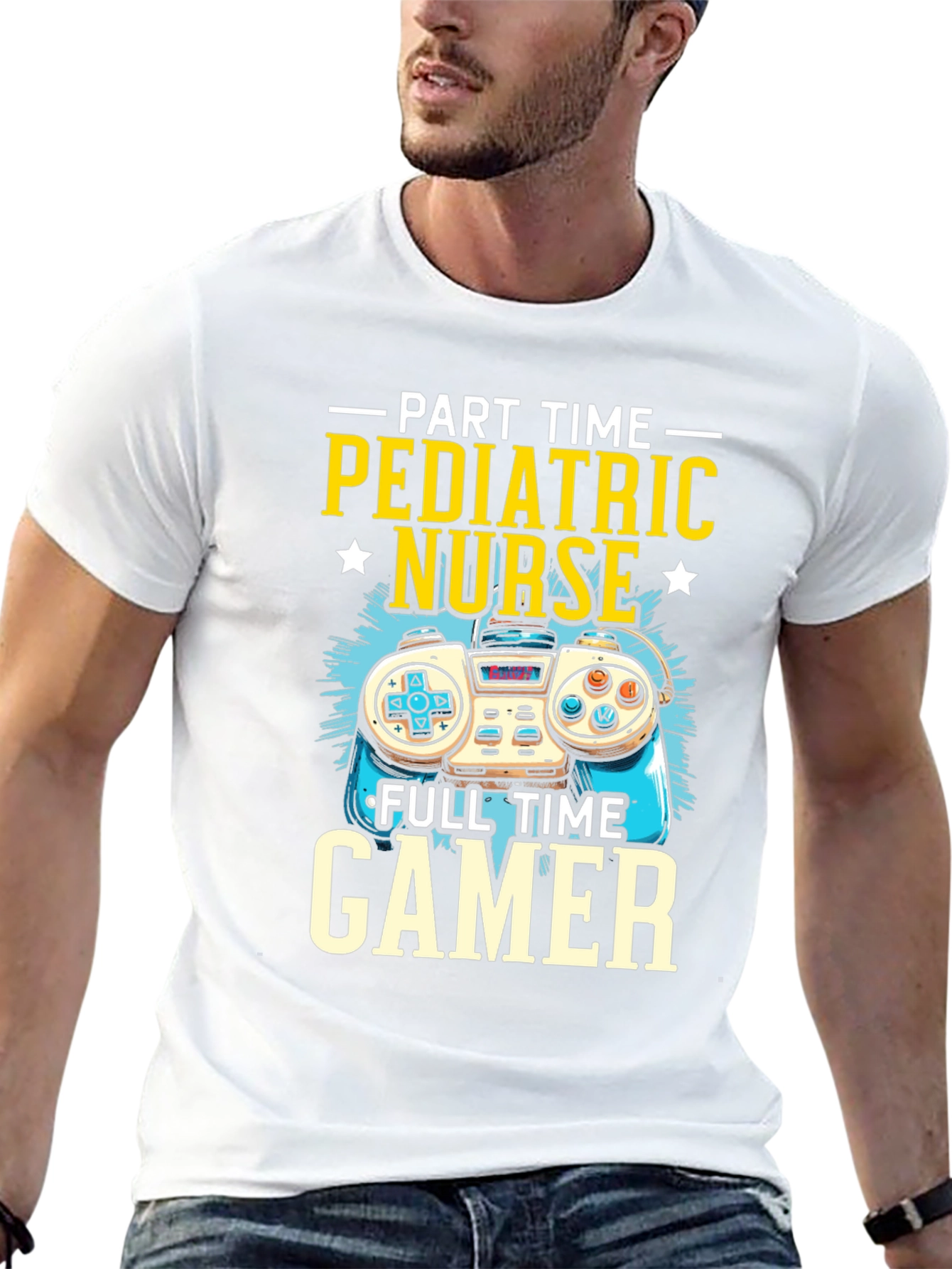 Black Pediatric Nurse Gamer T-Shirt - Funny Graphic Tee view 13