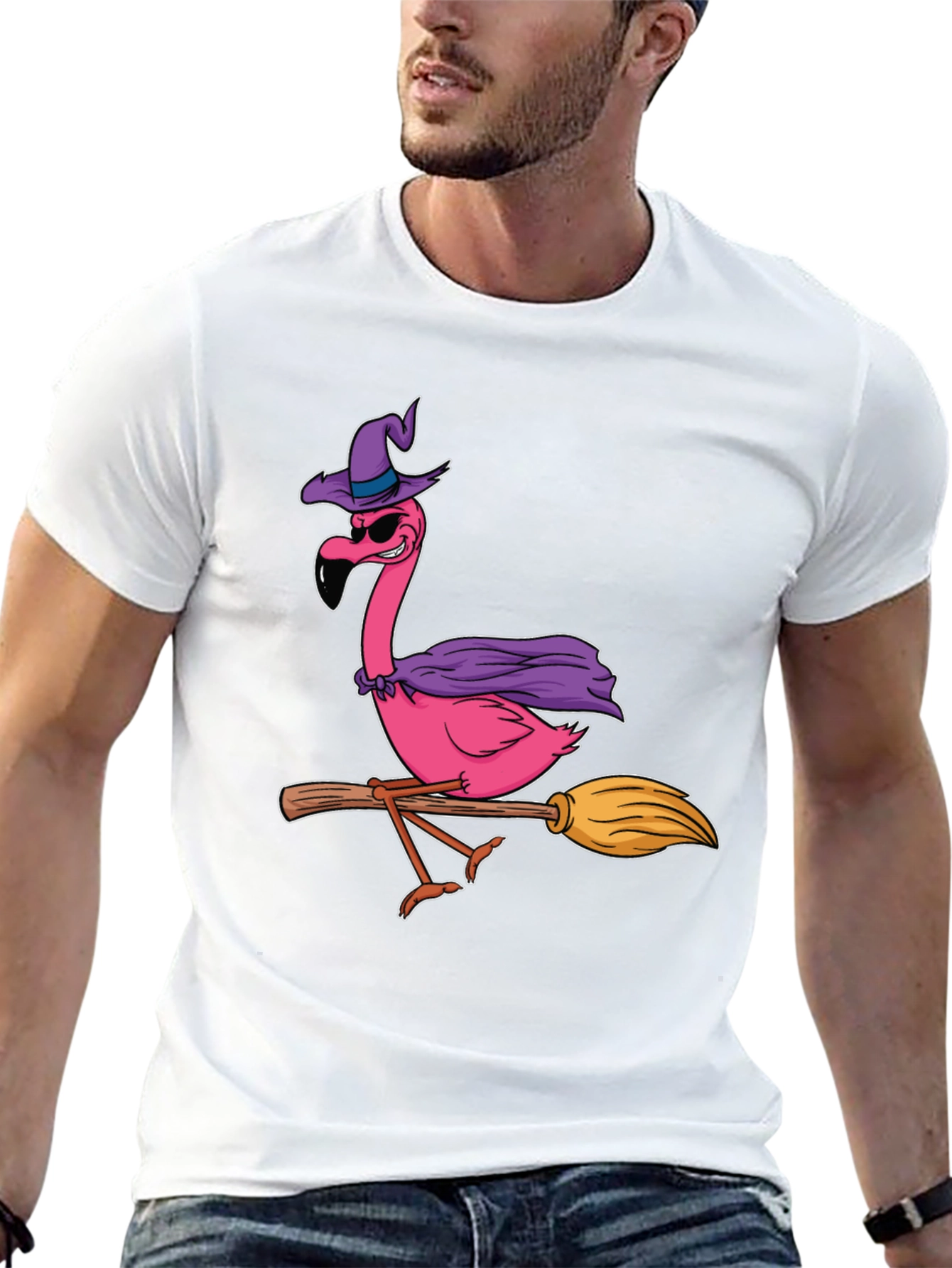 Black Witch Flamingo T-Shirt Halloween Costume Tee view 13