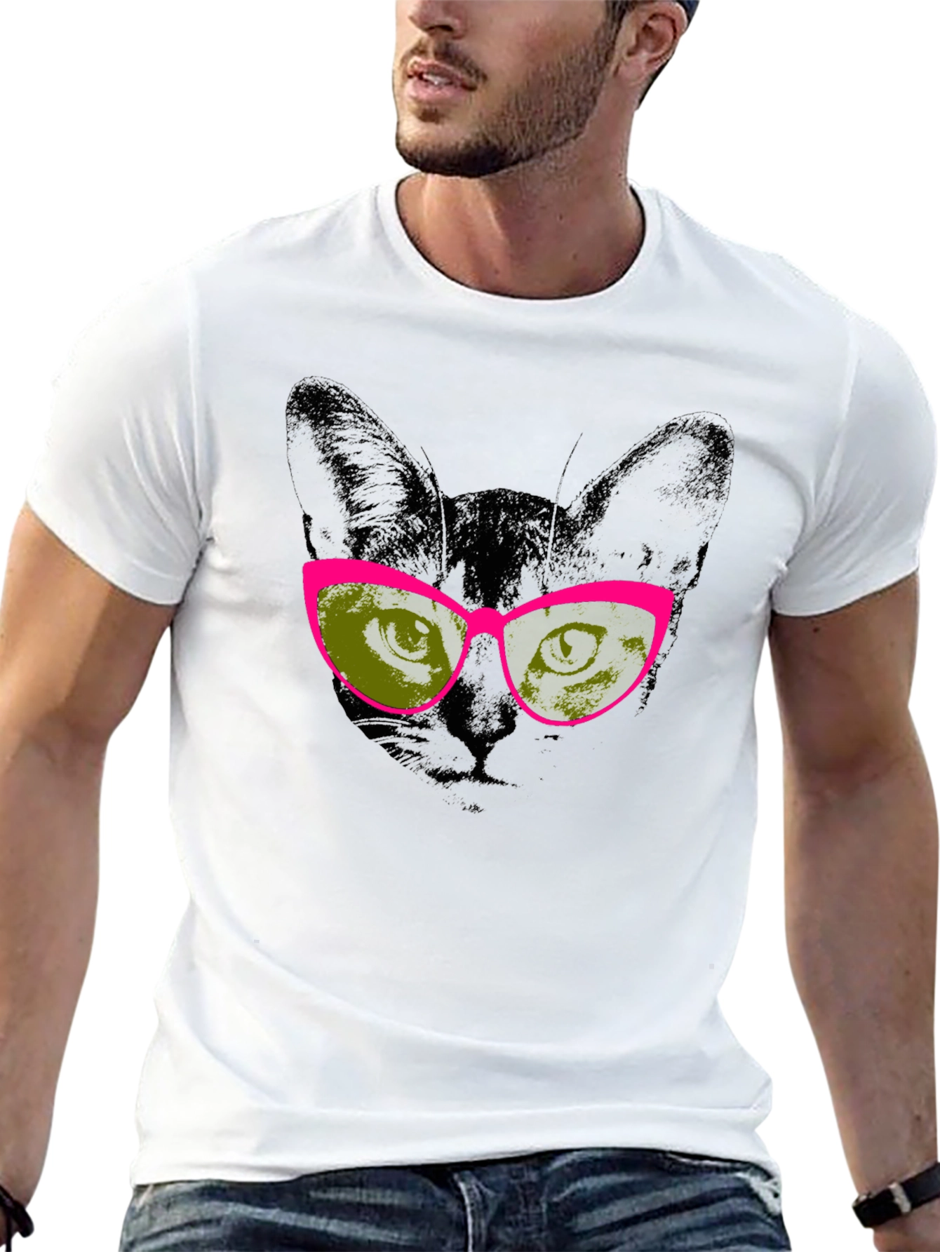 Black Cool Cat Graphic Tee - Black Cotton T-Shirt with Sunglasses view 13