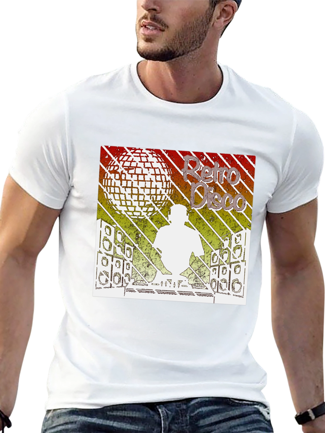 Black Retro Disco Graphic Tee - Black Cotton T-Shirt view 13