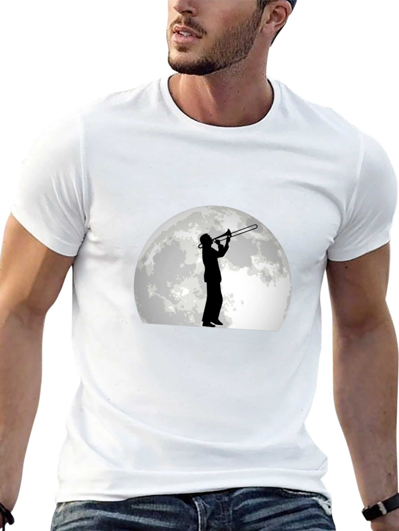 Black Moonlight Trombone Player Graphic Tee view 13