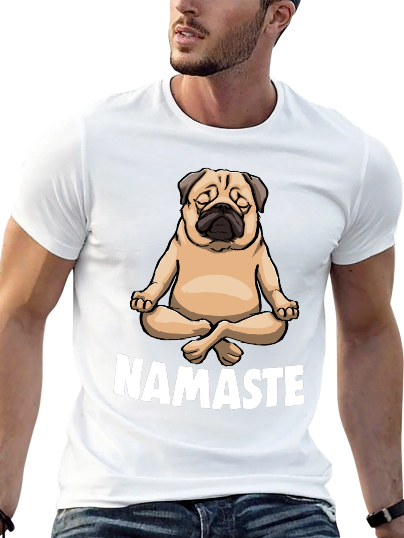 Black Yoga Pug Namaste Black T-Shirt view 13