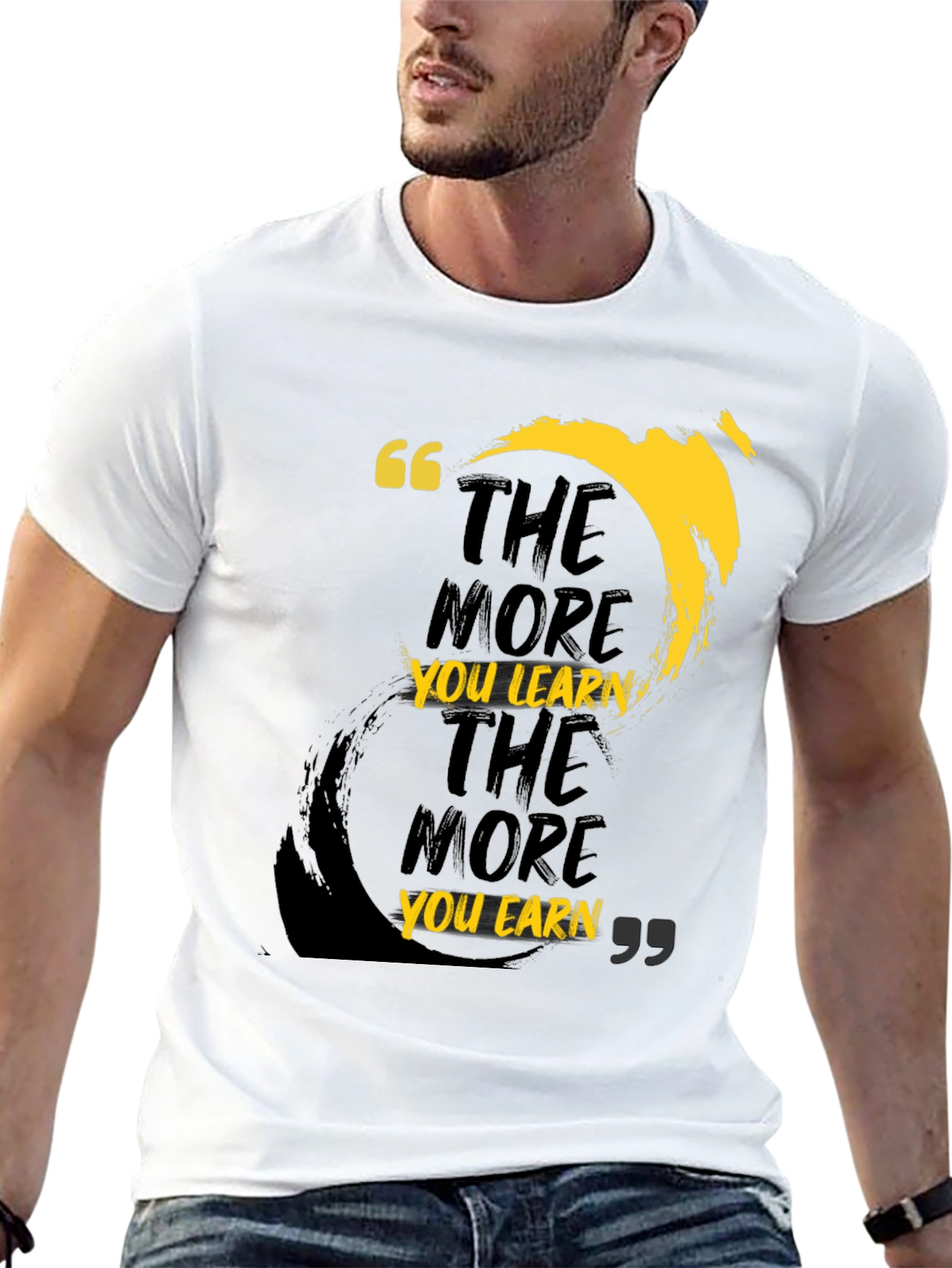 Black Motivational T-Shirt: The More You Learn, The More You Earn view 13