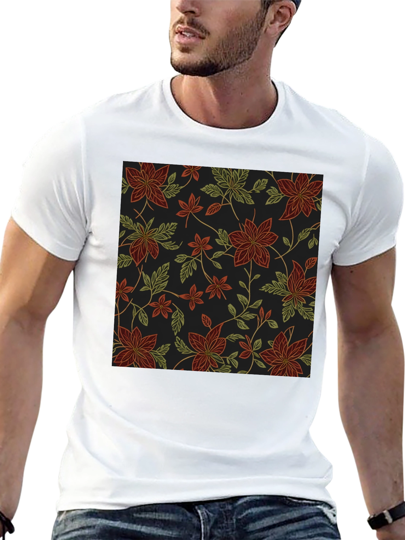 Black Floral Pattern Black T-Shirt view 13