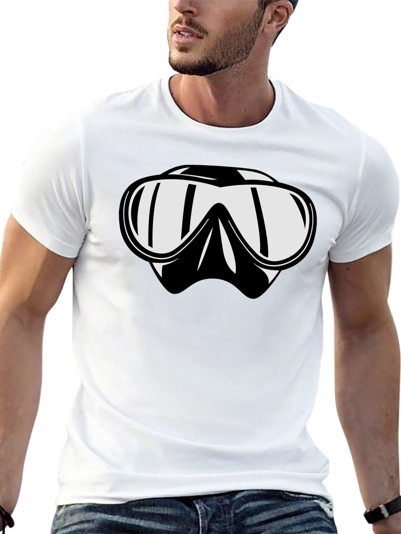 Black Diving Mask Graphic Tee - Black Cotton T-Shirt view 13