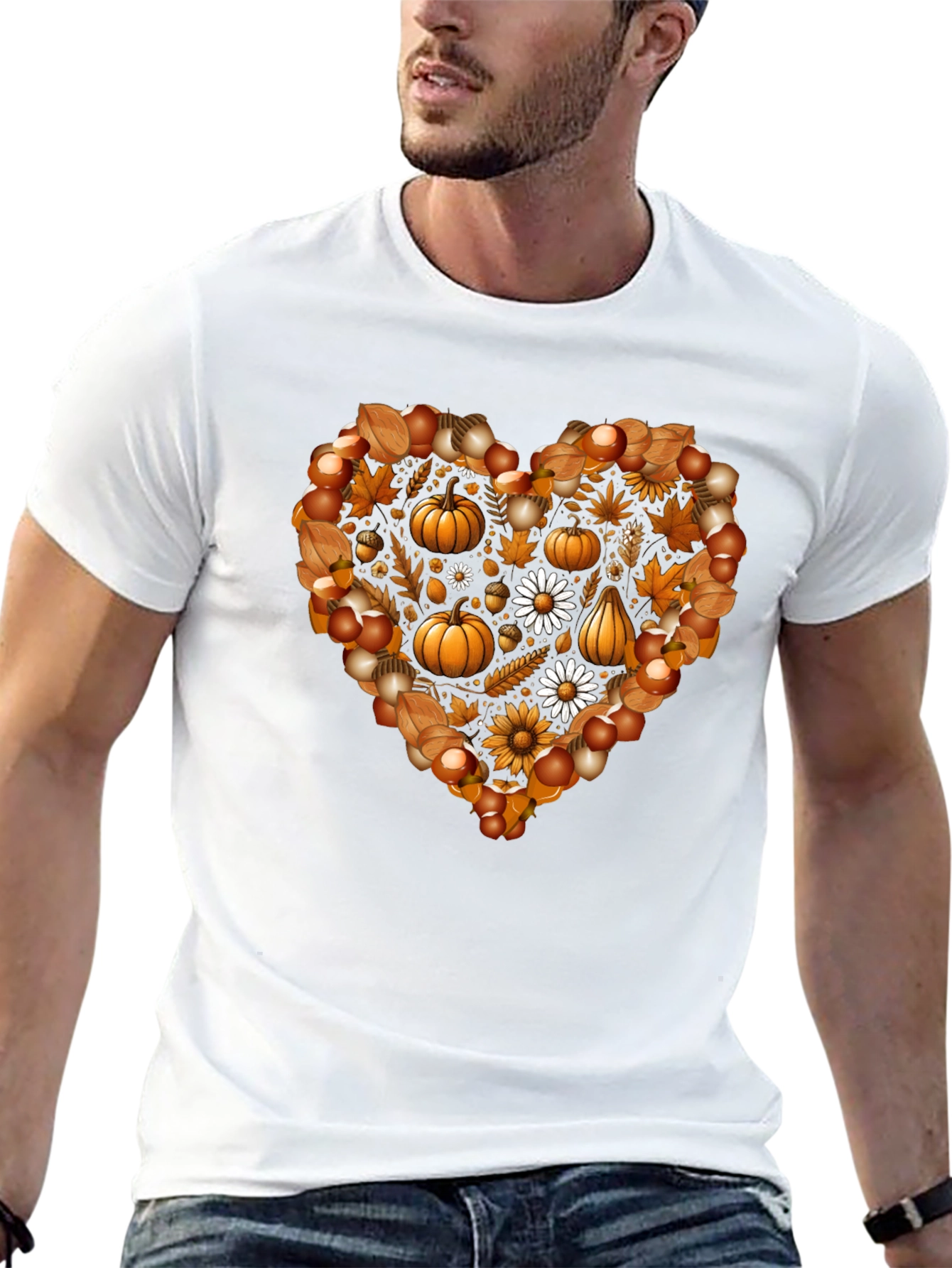 Black Fall Heart T-Shirt - Pumpkin & Floral Design view 13