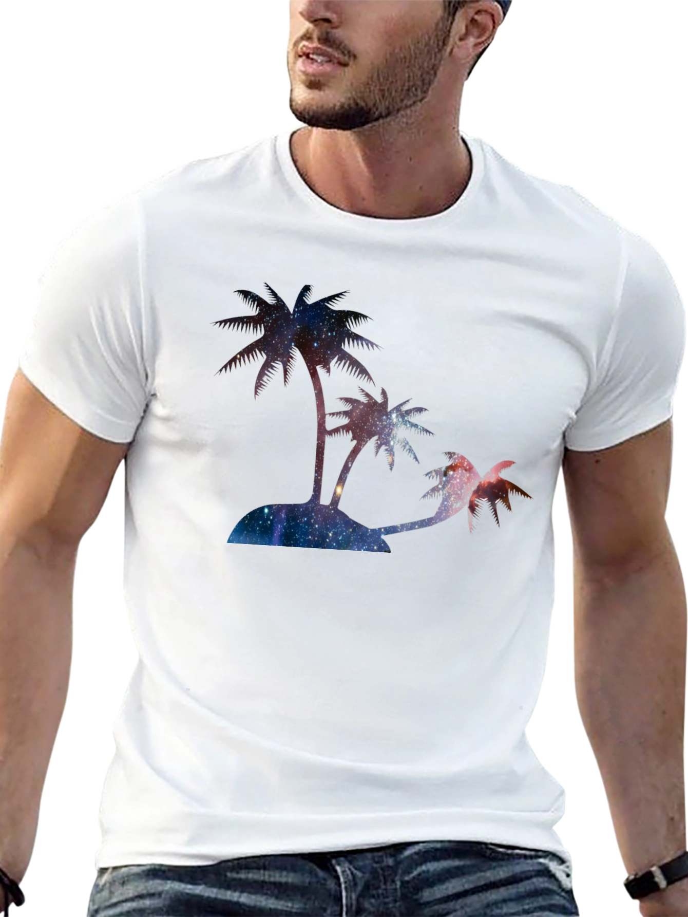 Black Galaxy Palm Tree Graphic T-Shirt view 13