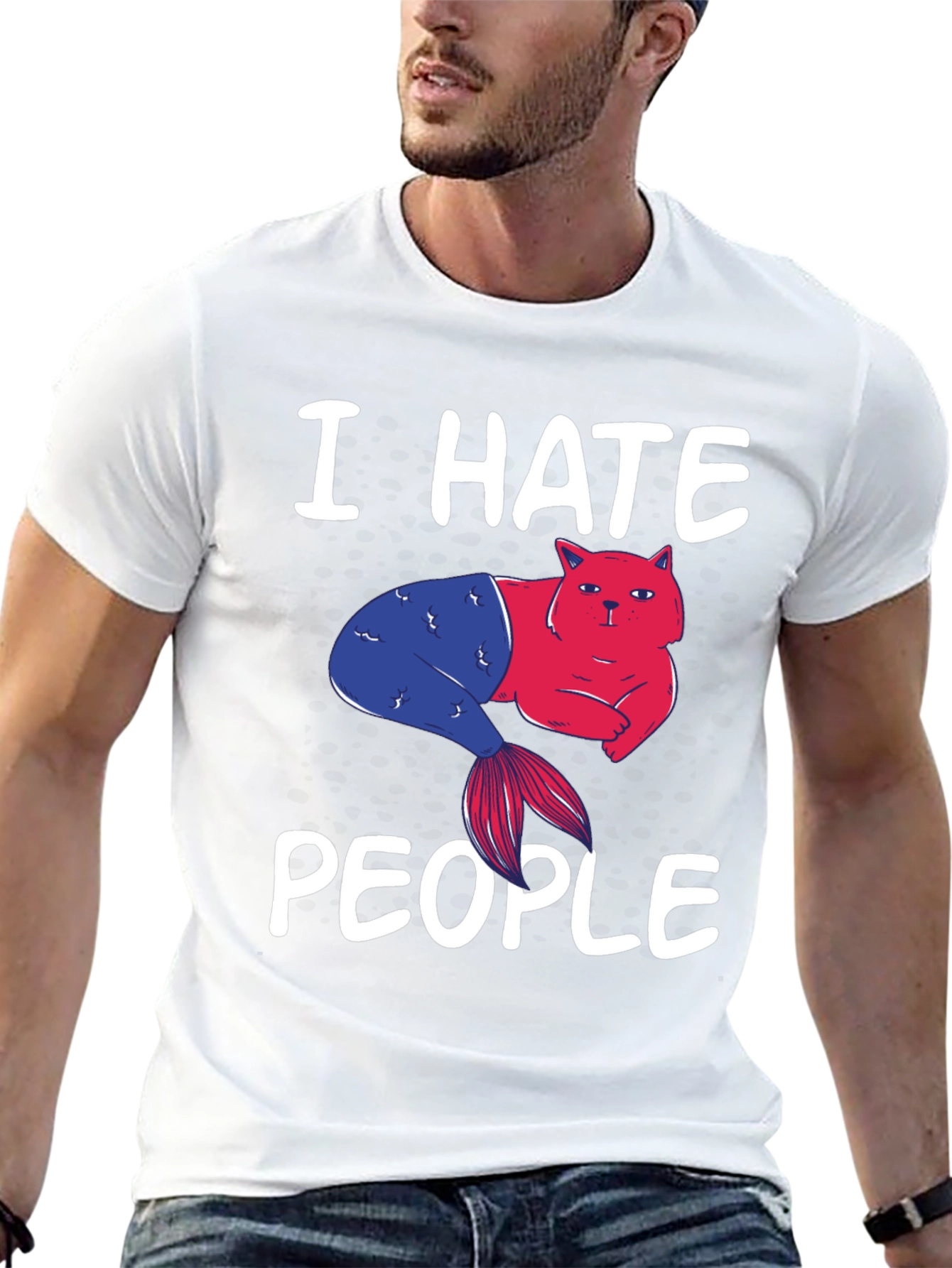Black I Hate People Cat Mermaid Graphic Tee view 13