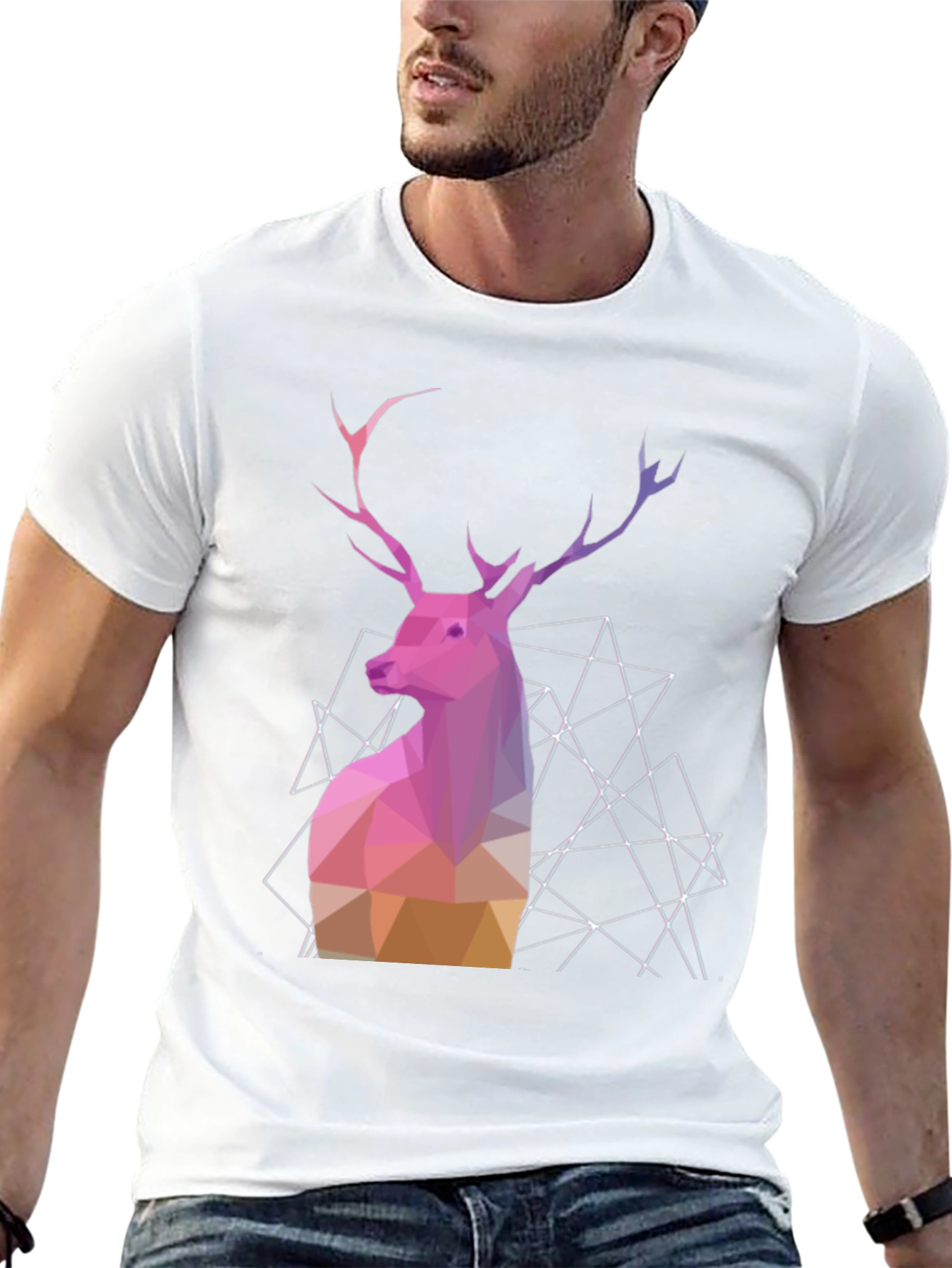 Black Geometric Deer Graphic Tee - Modern Animal Design view 13