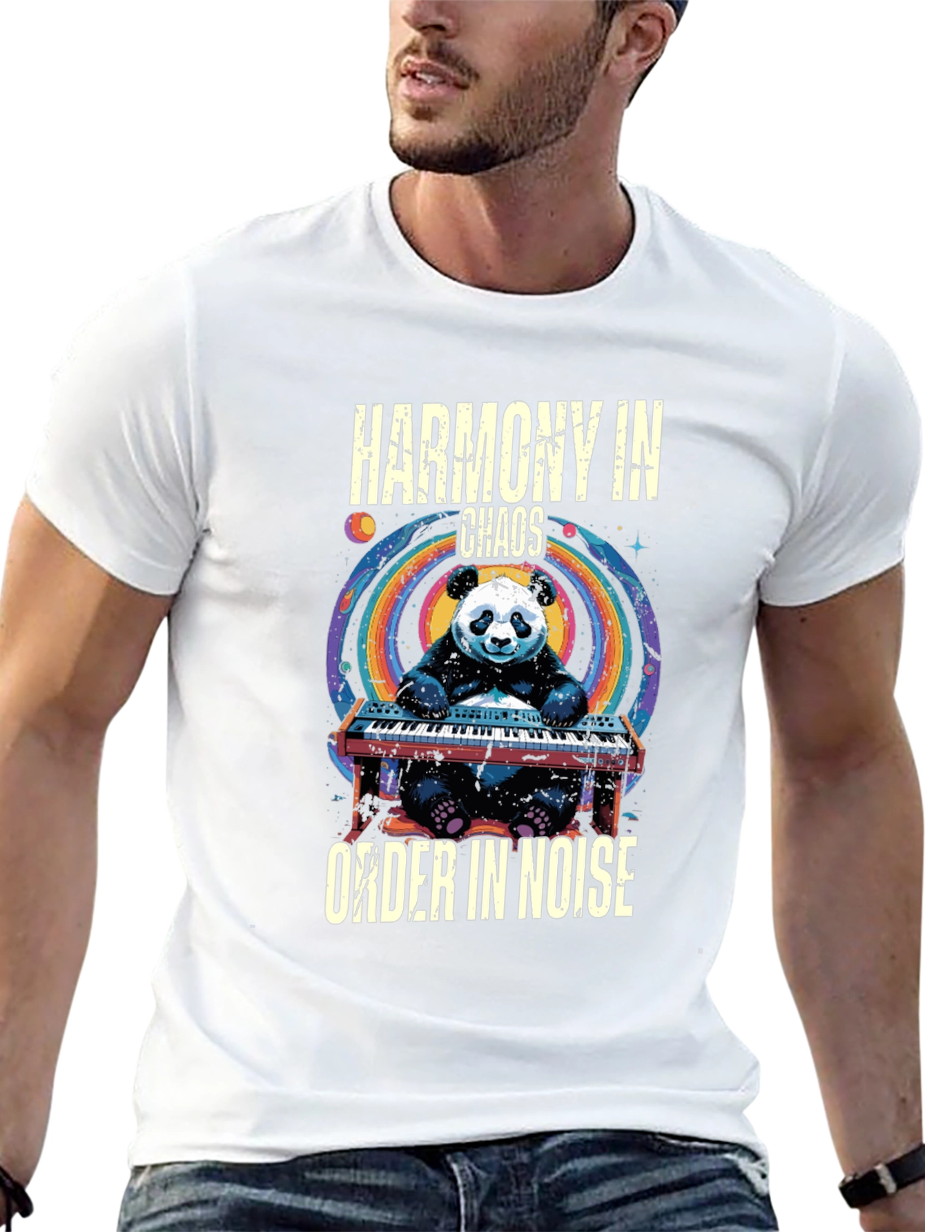 Black Harmony in Chaos T-Shirt - Panda Musician view 13