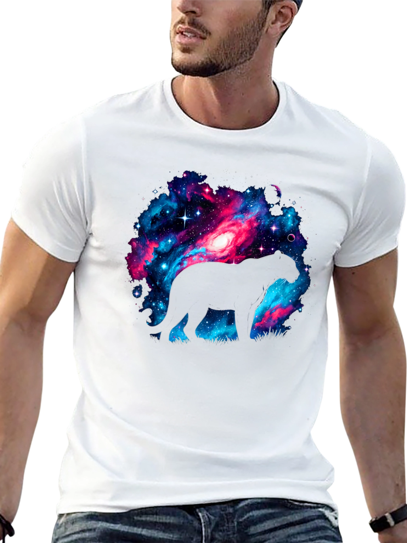 Black Galaxy Panther T-Shirt - Cosmic Cat Design view 13