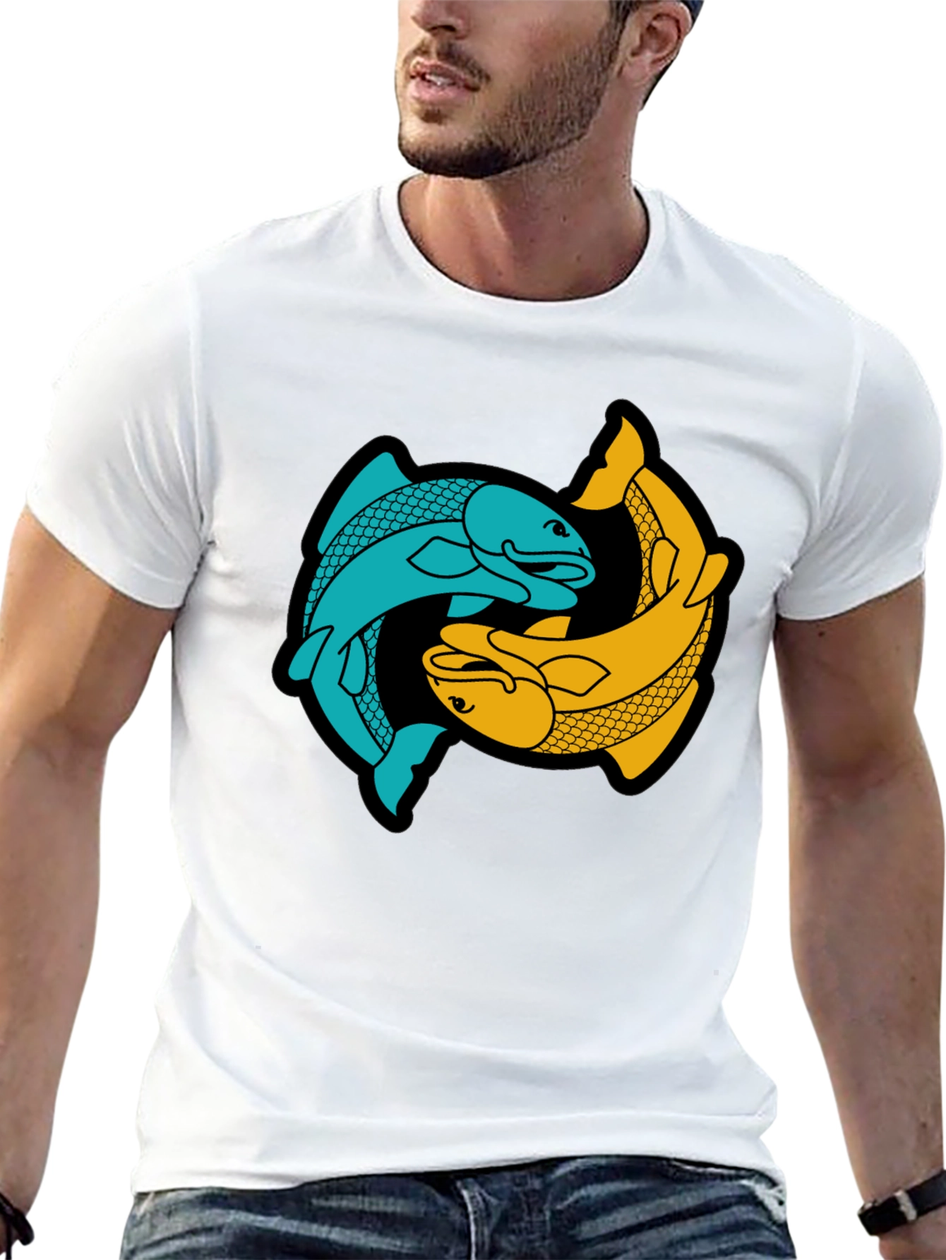 Black Yin Yang Fish Graphic Tee - Black Cotton Blend view 13