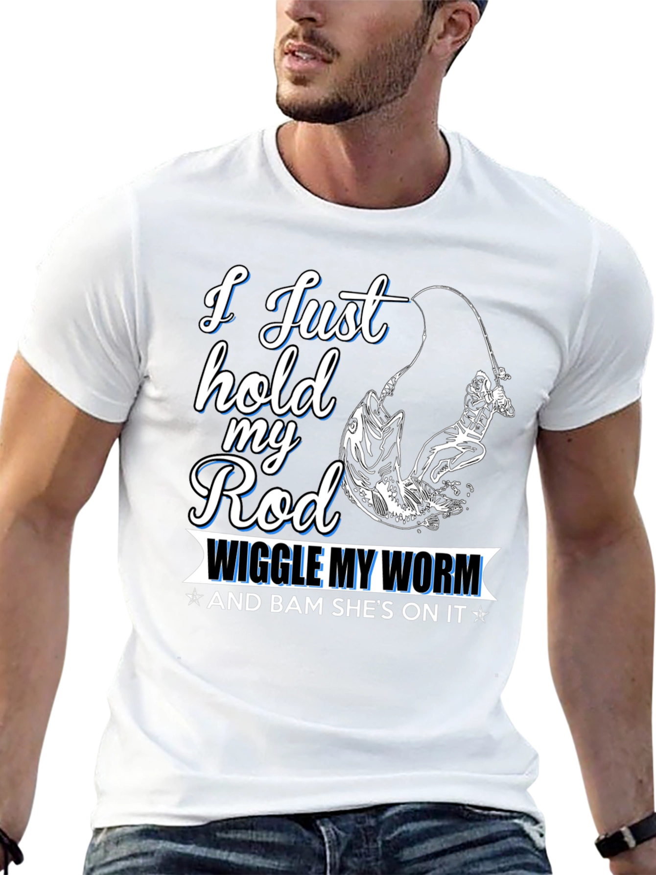Black Fishing T-Shirt - I Just Hold My Rod view 13