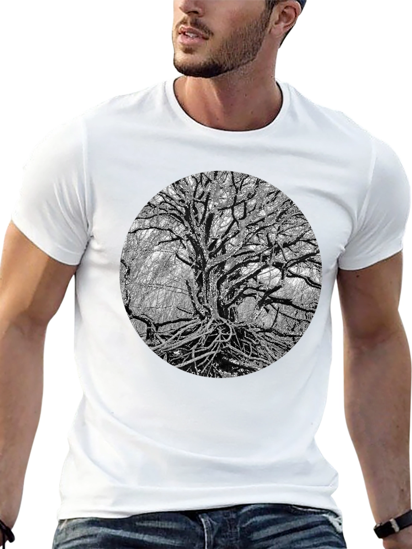Black Monochrome Tree Graphic Tee - Nature Inspired Print view 13