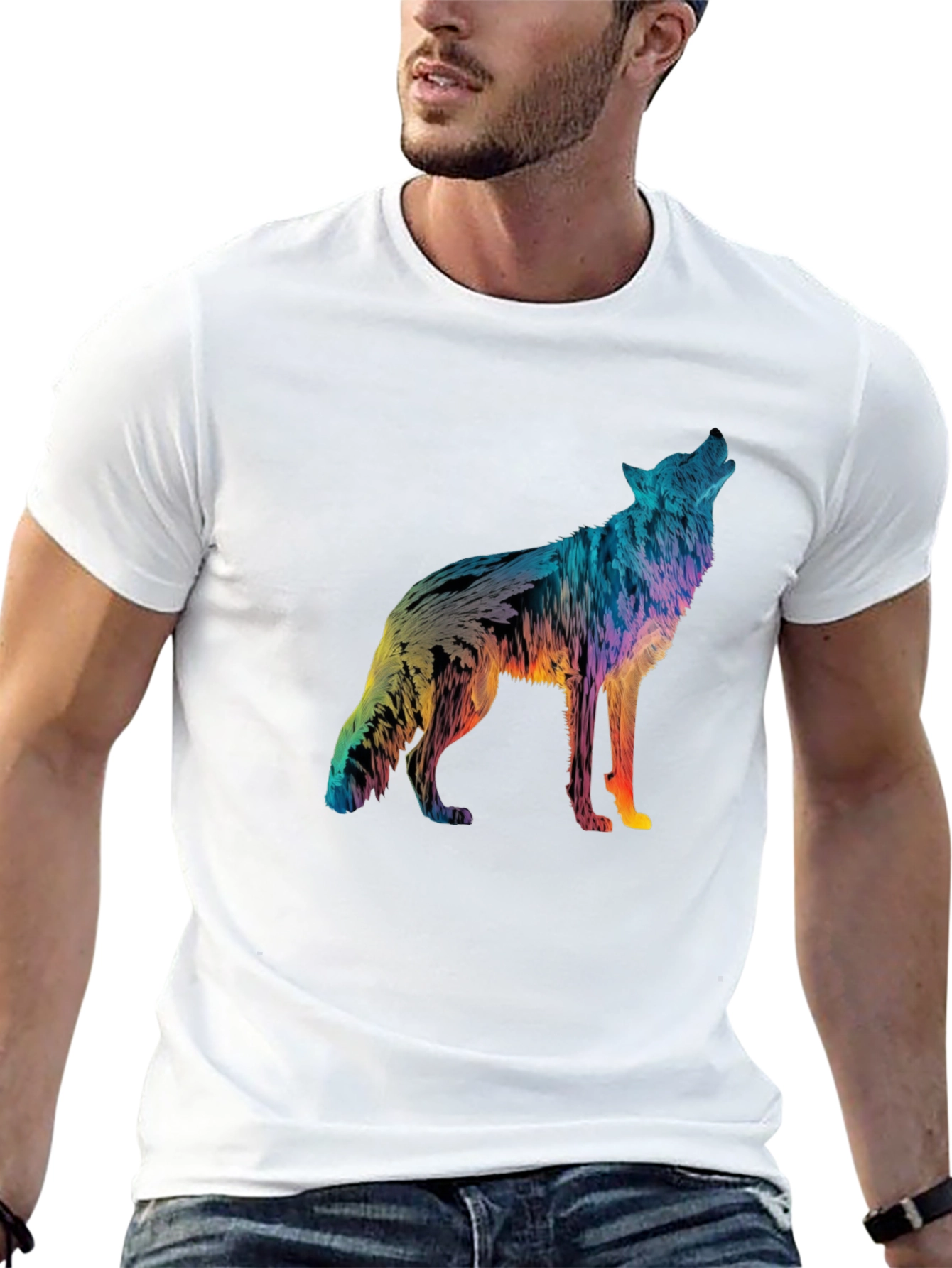 Black Vivid Wolf Graphic Tee - Men's Black T-Shirt view 13