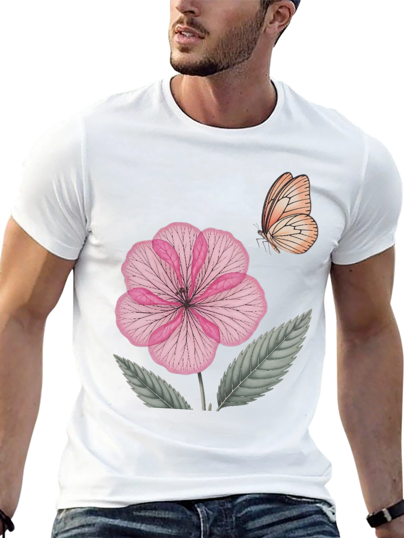 Black Floral Butterfly Print Black T-Shirt view 13