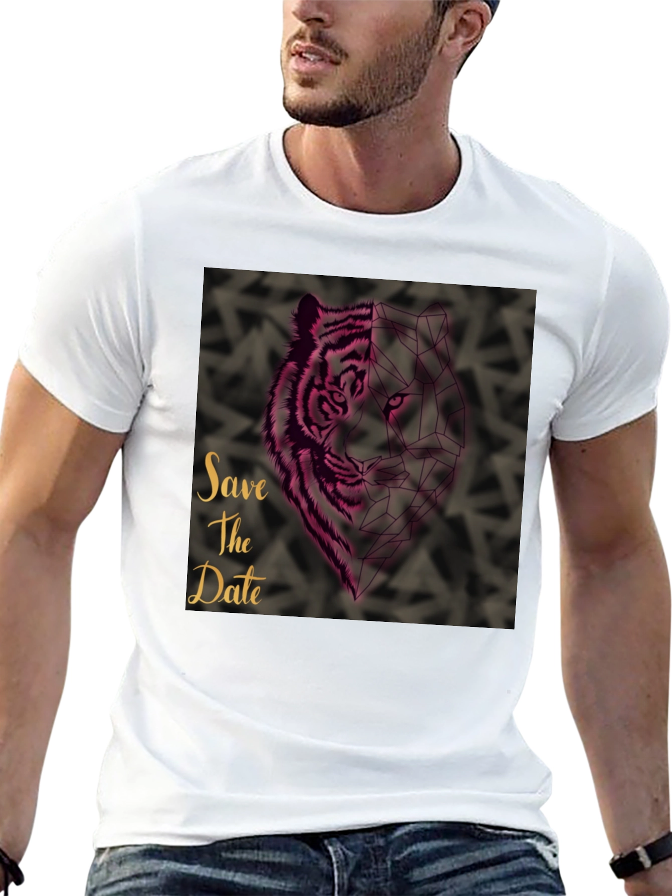 Black Save the Date Geometric Tiger Graphic T-Shirt view 13