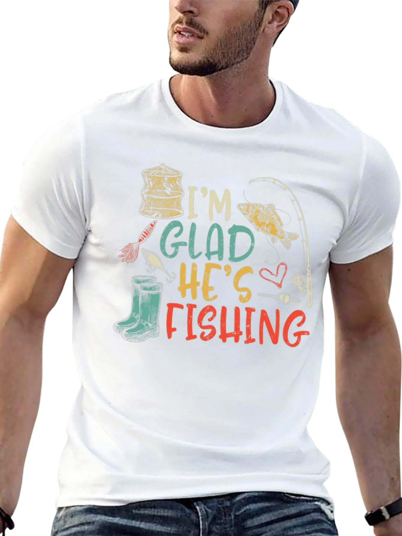 Black I'm Glad He's Fishing Graphic T-Shirt view 13