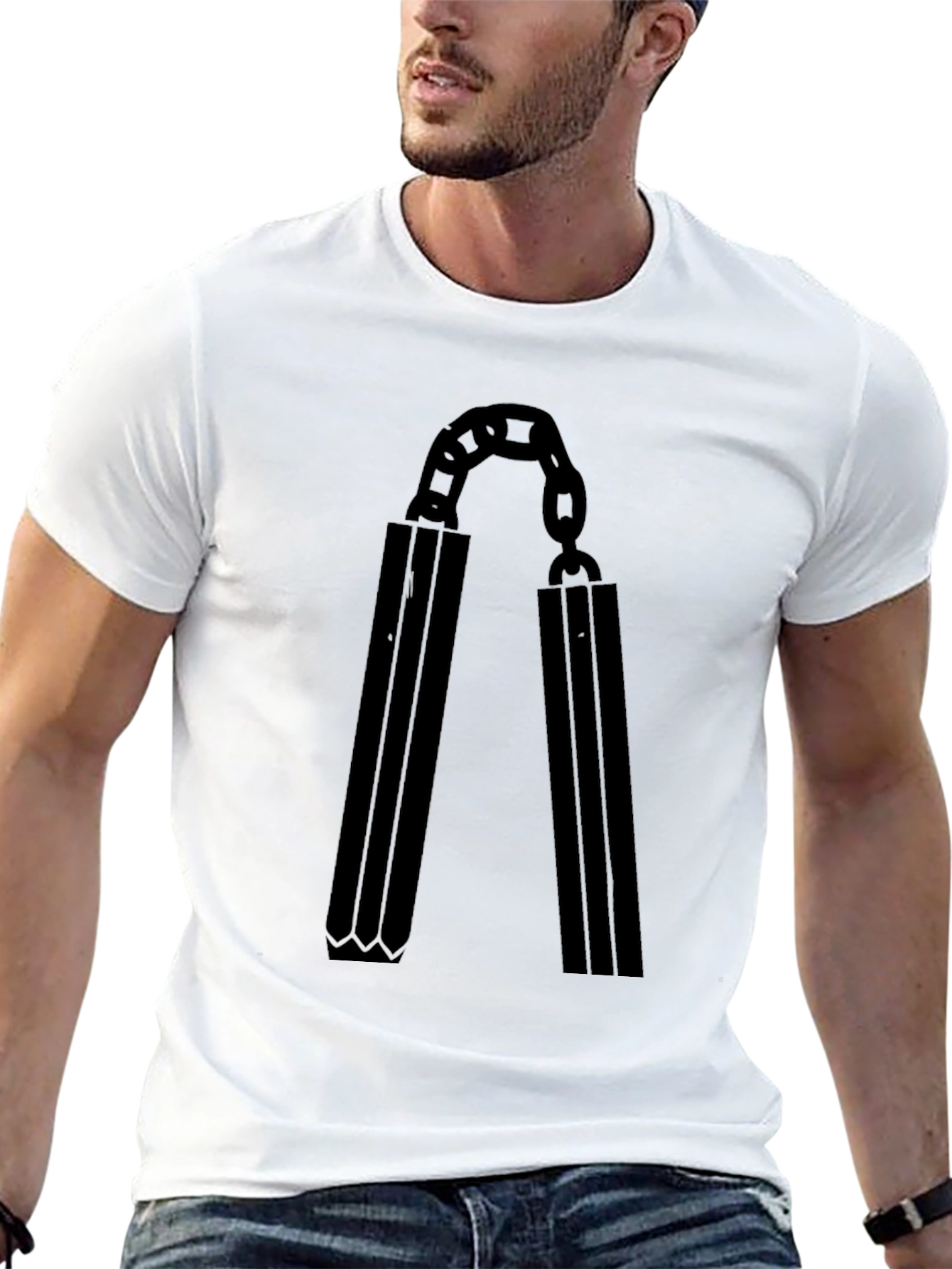 Black Nunchuck Graphic T-Shirt - Martial Arts Inspired Black Tee view 13
