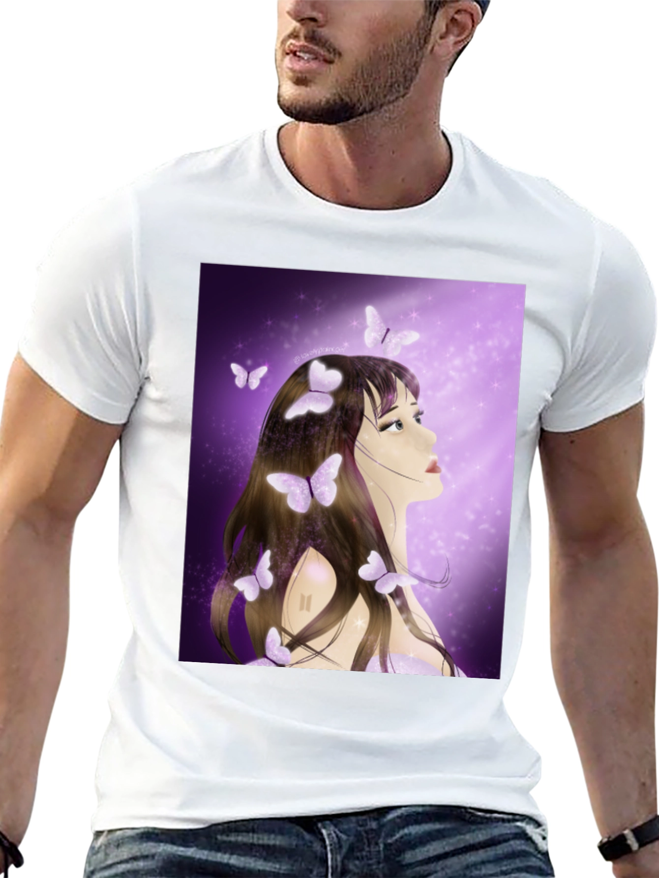 Black Girl with Butterfly T-Shirt - Artistic Graphic Tee view 13