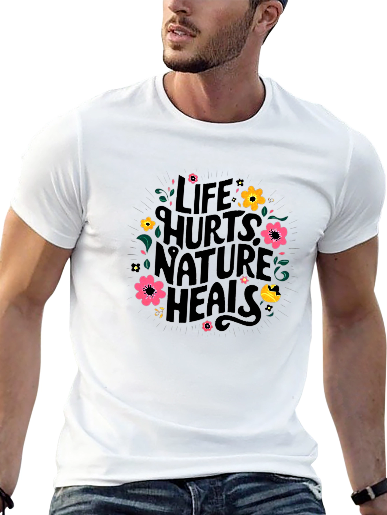 Black Life Hurts Nature Heals Graphic T-Shirt view 13