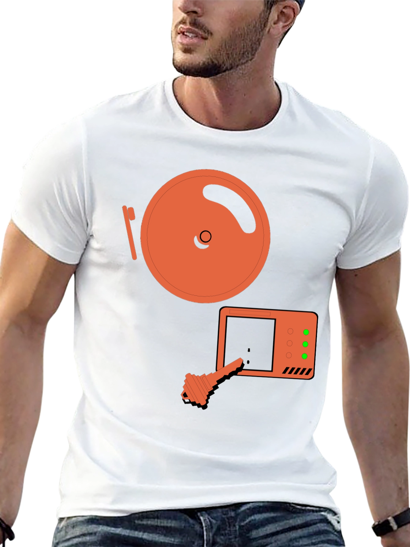 Retro Tech T-Shirt: Vintage Disk & Key Design - 13