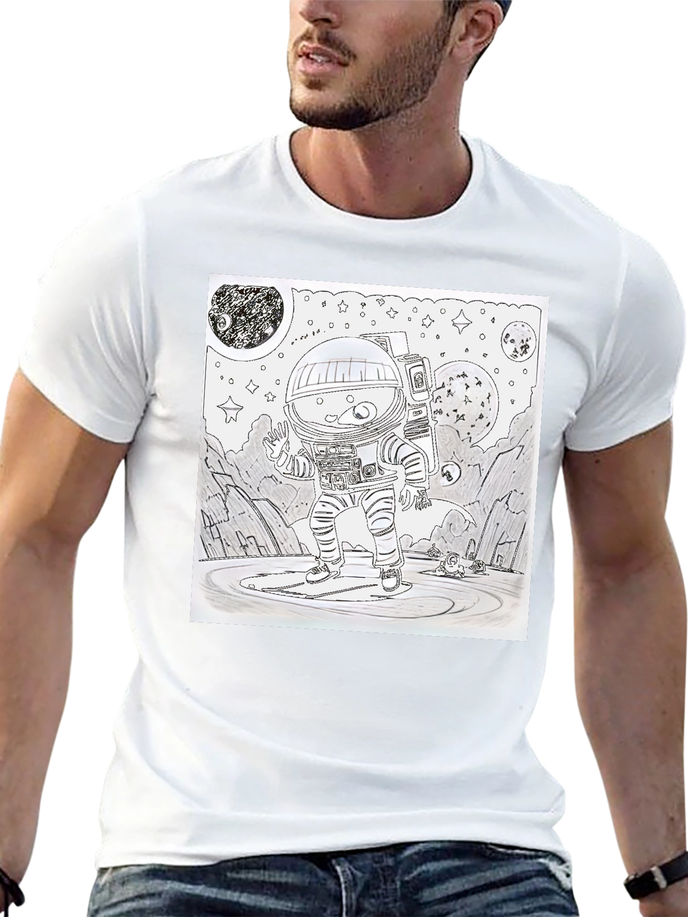 Black Astronaut Graphic T-Shirt - Space Explorer Design view 13