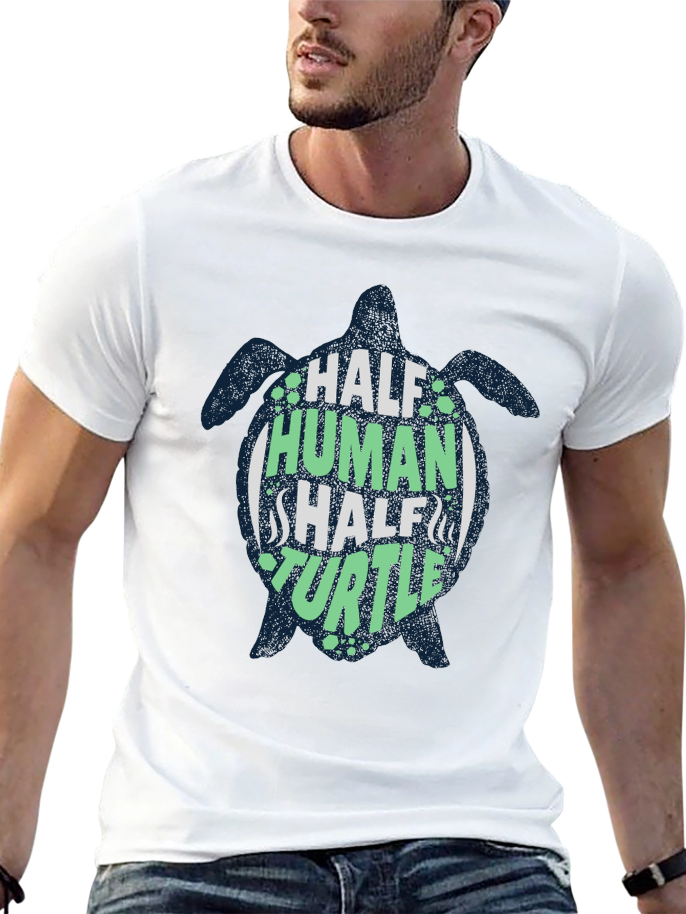 Black Half Human Half Turtle Black Graphic T-Shirt view 13