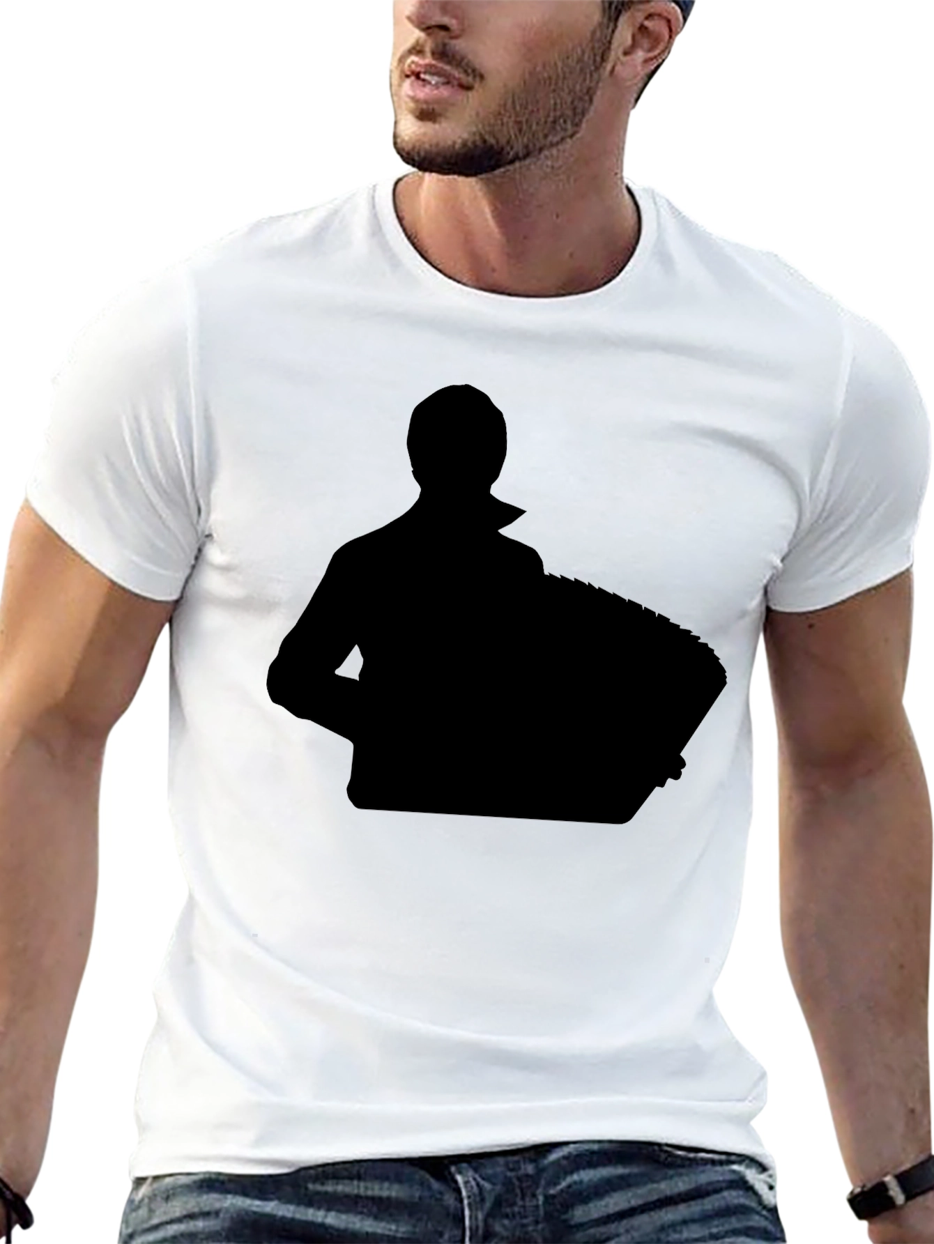 Black Silhouette Accordion Player T-Shirt - Black view 13