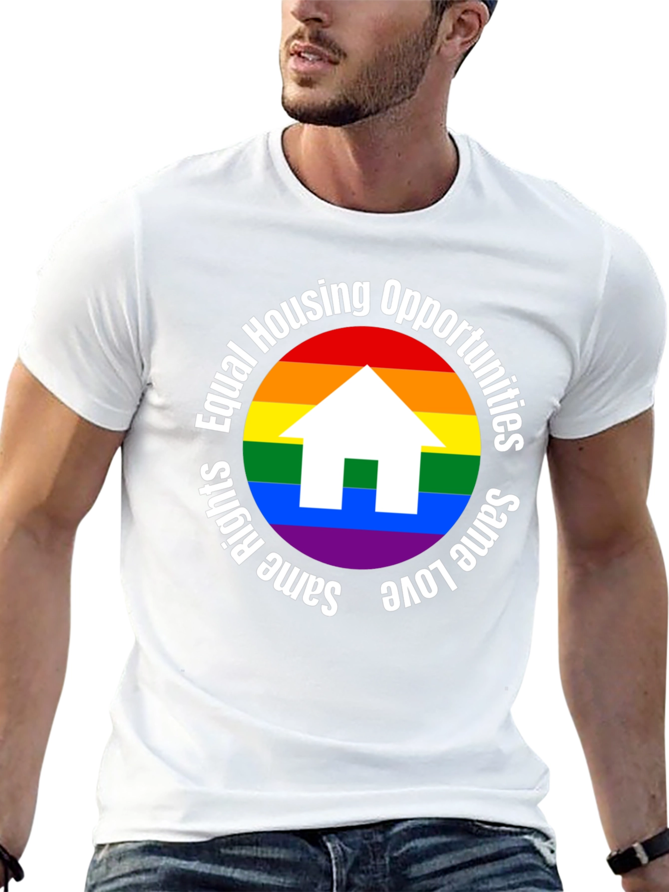 Black Equal Housing Opportunities Rainbow Pride T-Shirt view 13