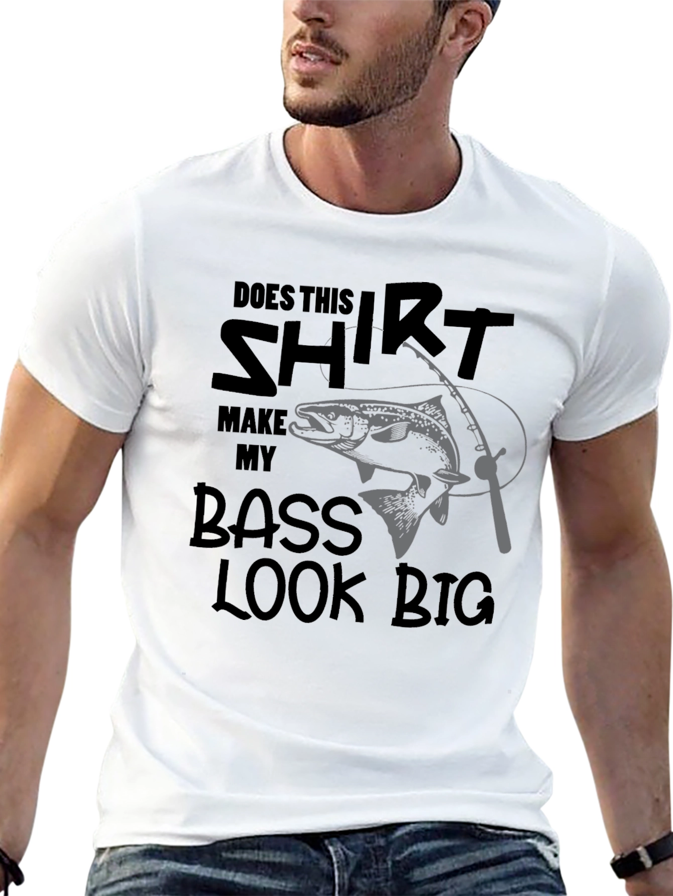 Black Funny Fishing T-Shirt: Does My Bass Look Big? view 13